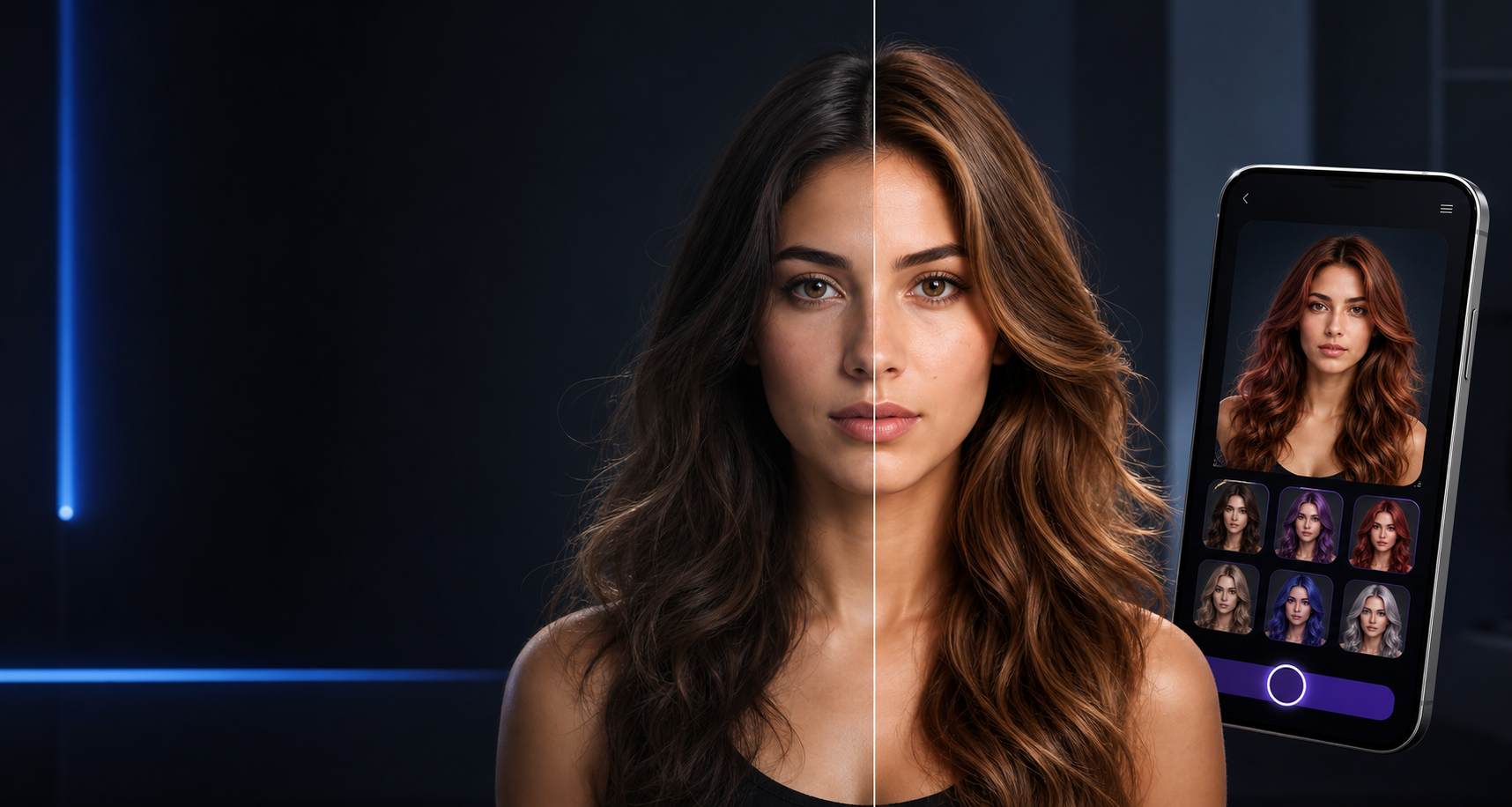 AI portrait before and after transformation with a mobile hairstyle app preview